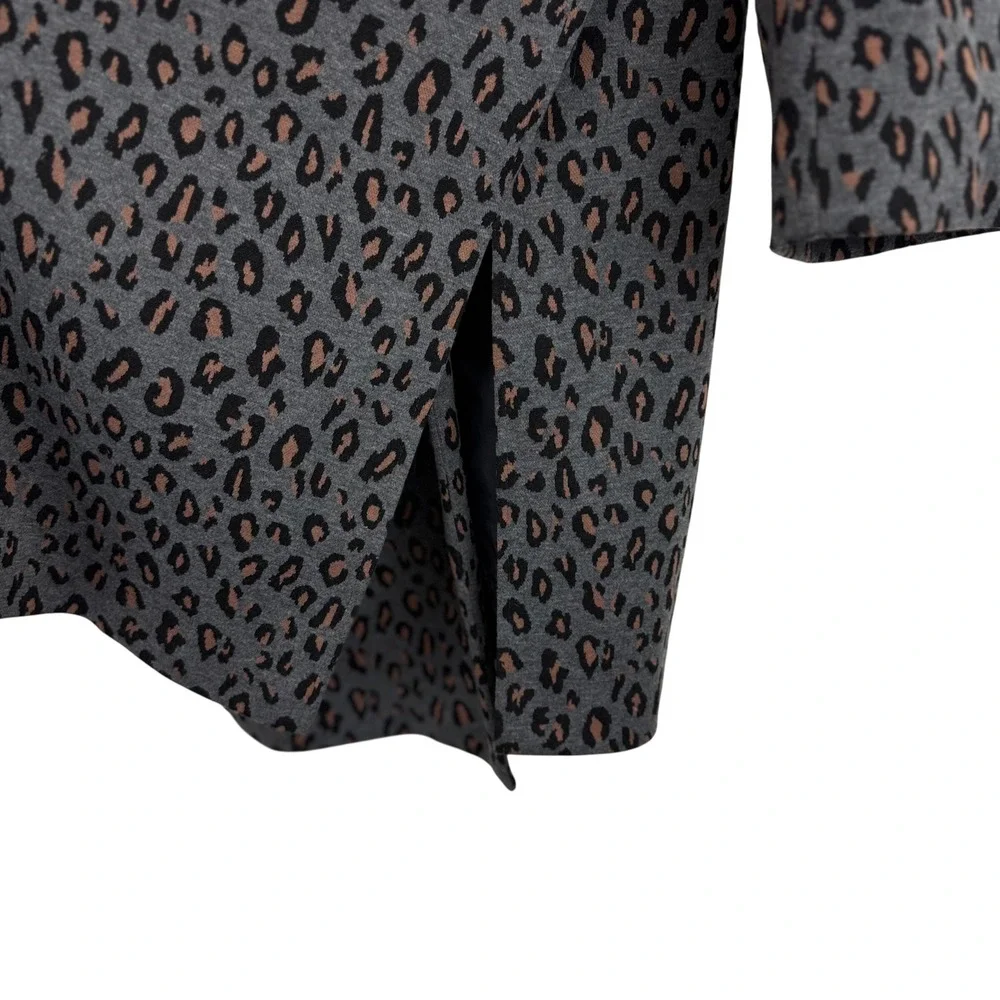 Nine West Gray Leopard‎ Print Open Front Coatigan Cardigan Jacket Chic